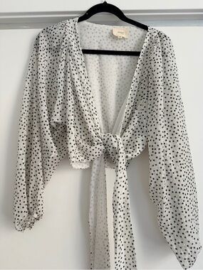 Reset White Polka Dot Tie-Front Crop Top